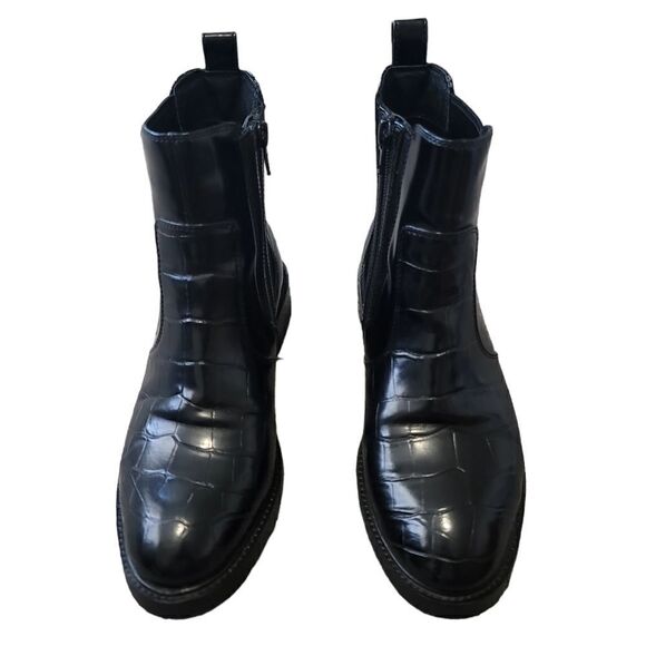 Jeffrey Campbell Black CrocEmbossed Patent Leather Chelsea Ankle Boots Sz 6 - Picture 8 of 9